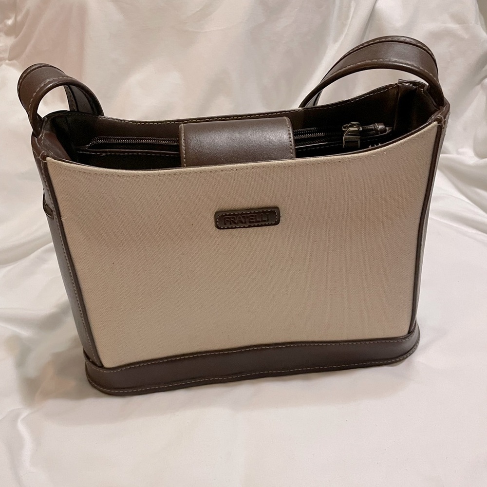 Vintage FRATELLI Embossed Monogram Beige & Brown Shoulder Bag Purse - Rare Find